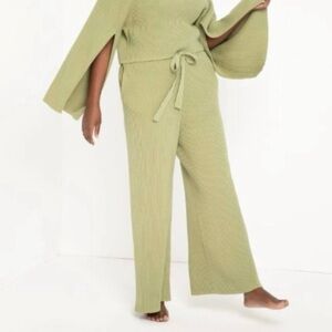 ELOQUII Wide Leg Ribbed Knit Pant In Green